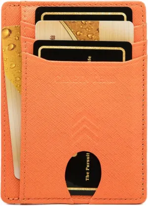Slim Minimalist Wallet, Front Pocket Wallet, Credit Card Wallet Rfid Blocking,Small Leather Credit Card Holder For Men & Women (Cross Orange)