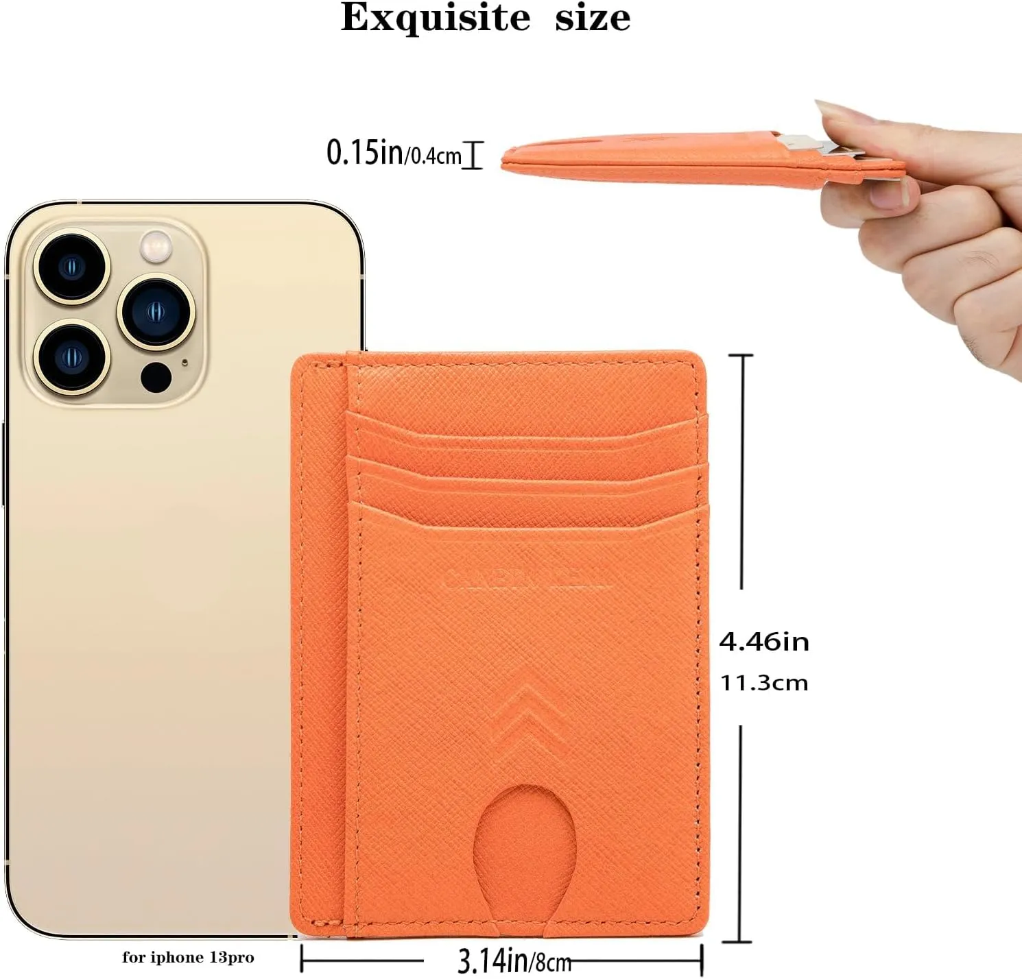 Slim Minimalist Wallet, Front Pocket Wallet, Credit Card Wallet Rfid Blocking,Small Leather Credit Card Holder For Men & Women (Cross Orange)