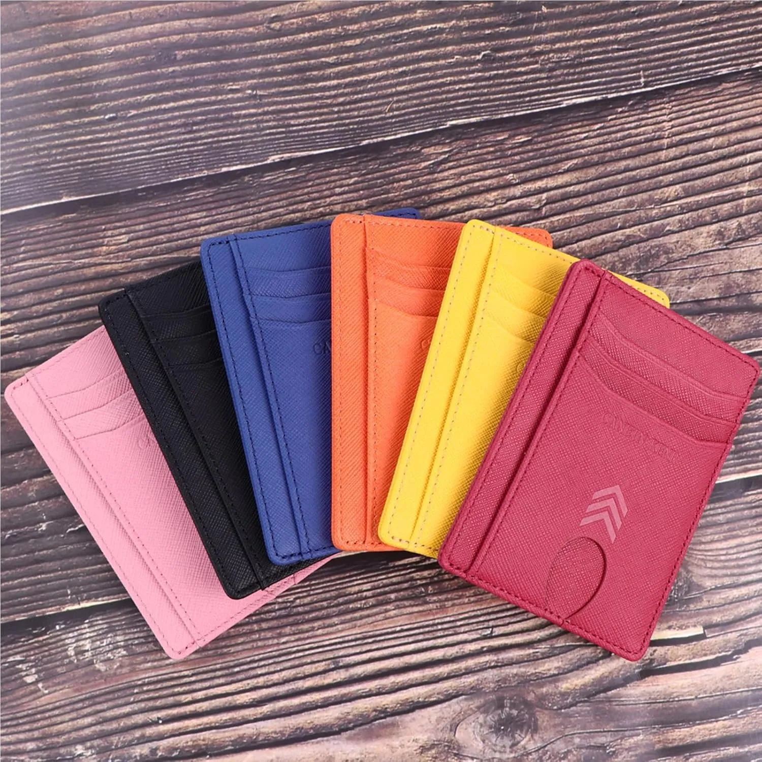 Slim Minimalist Wallet, Front Pocket Wallet, Credit Card Wallet Rfid Blocking,Small Leather Credit Card Holder For Men & Women (Cross Orange)