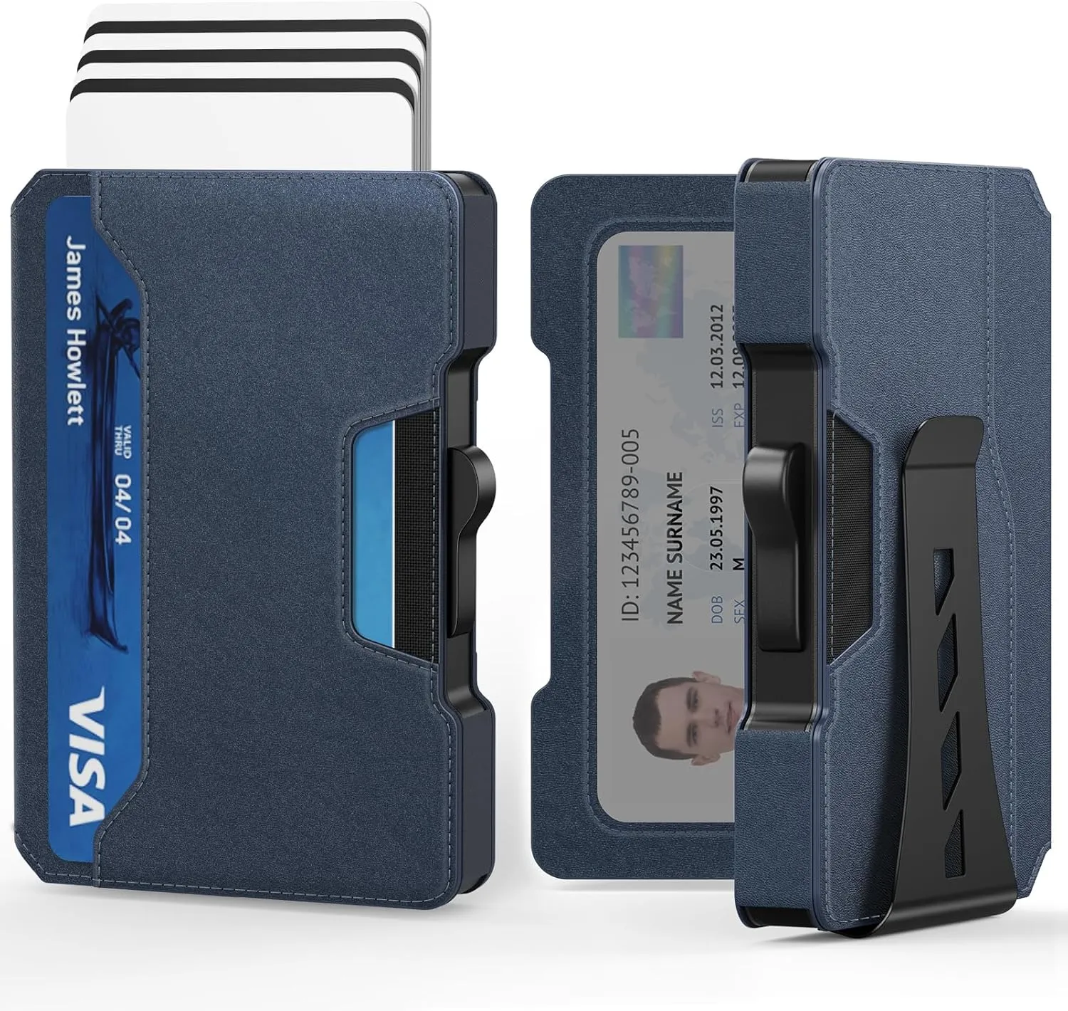 Slim Wallet for Men - Minimalist Mens Wallet with Money Clip, Aluminum Pop Up Card Case and Leather Slots Credit Card Holder RFID Blocking Wallet for Men with Gift Box