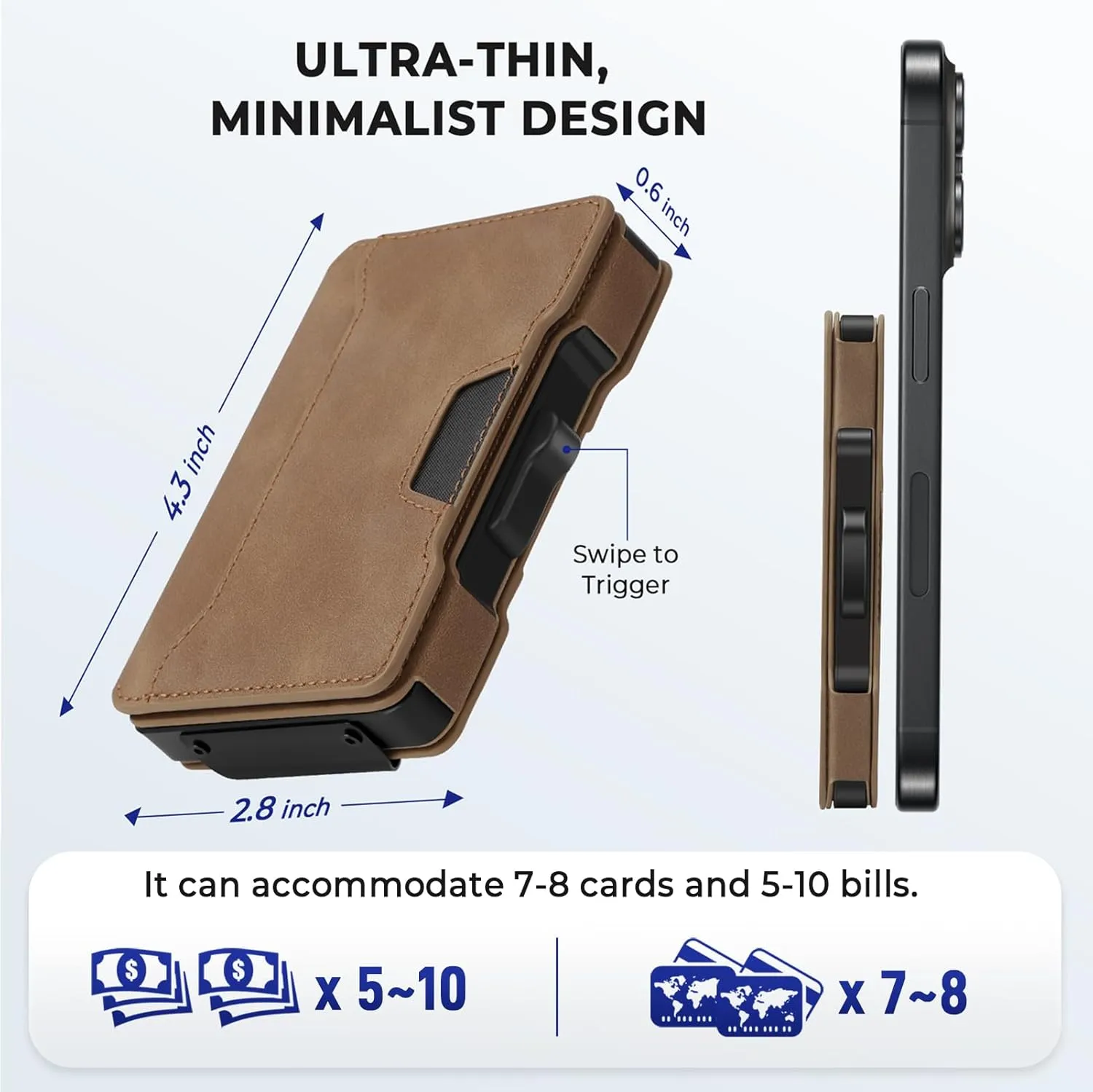 Slim Wallet for Men - Minimalist Mens Wallet with Money Clip, Aluminum Pop Up Card Case and Leather Slots Credit Card Holder RFID Blocking Wallet for Men with Gift Box