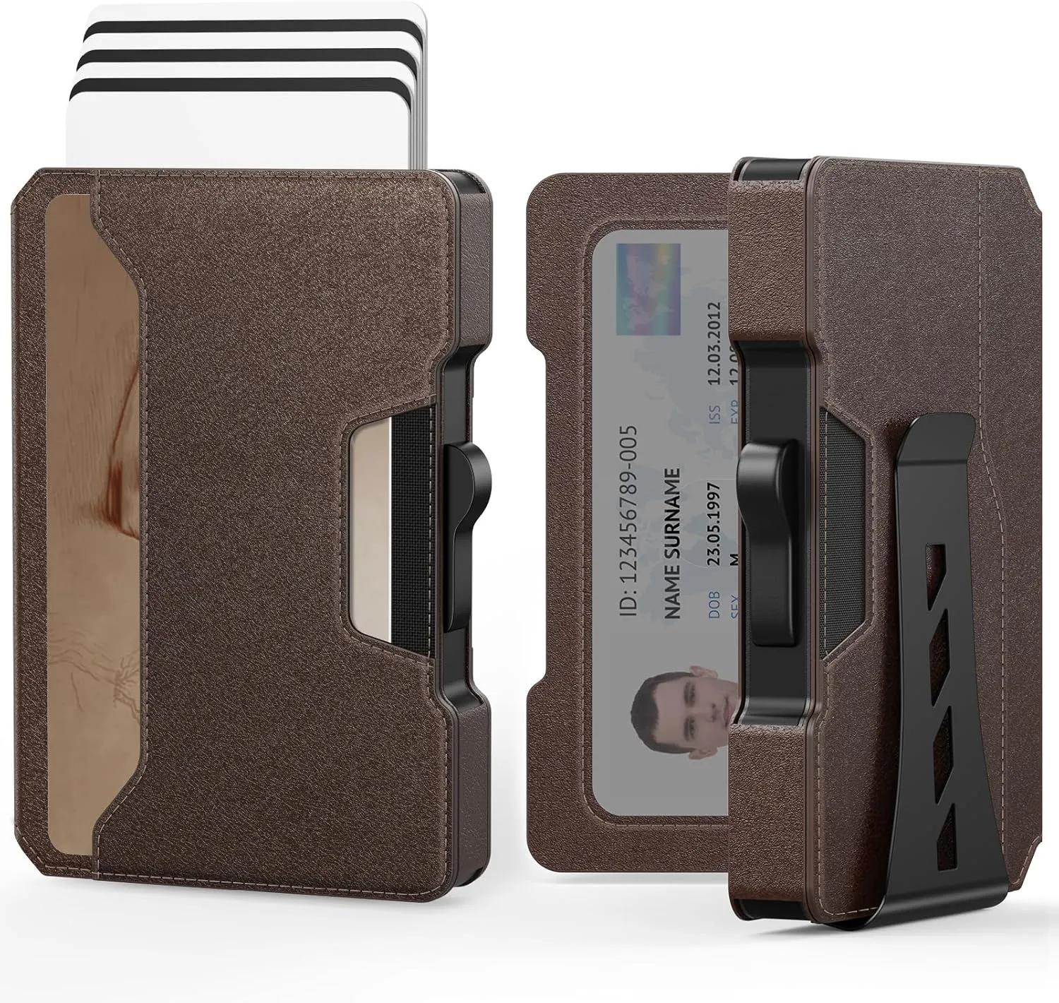 Slim Wallet for Men - Minimalist Mens Wallet with Money Clip, Aluminum Pop Up Card Case and Leather Slots Credit Card Holder RFID Blocking Wallet for Men with Gift Box
