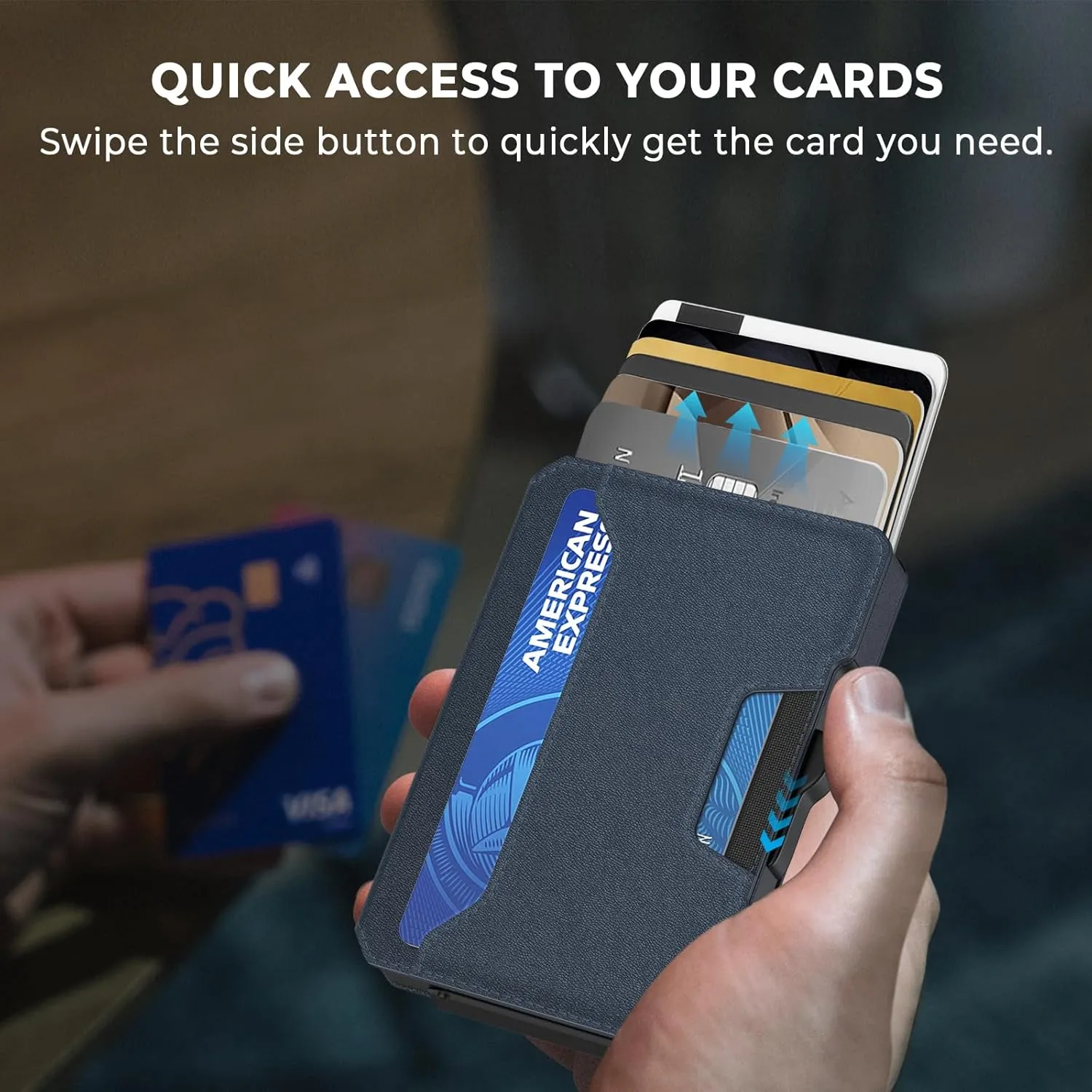 Slim Wallet for Men - Minimalist Mens Wallet with Money Clip, Aluminum Pop Up Card Case and Leather Slots Credit Card Holder RFID Blocking Wallet for Men with Gift Box