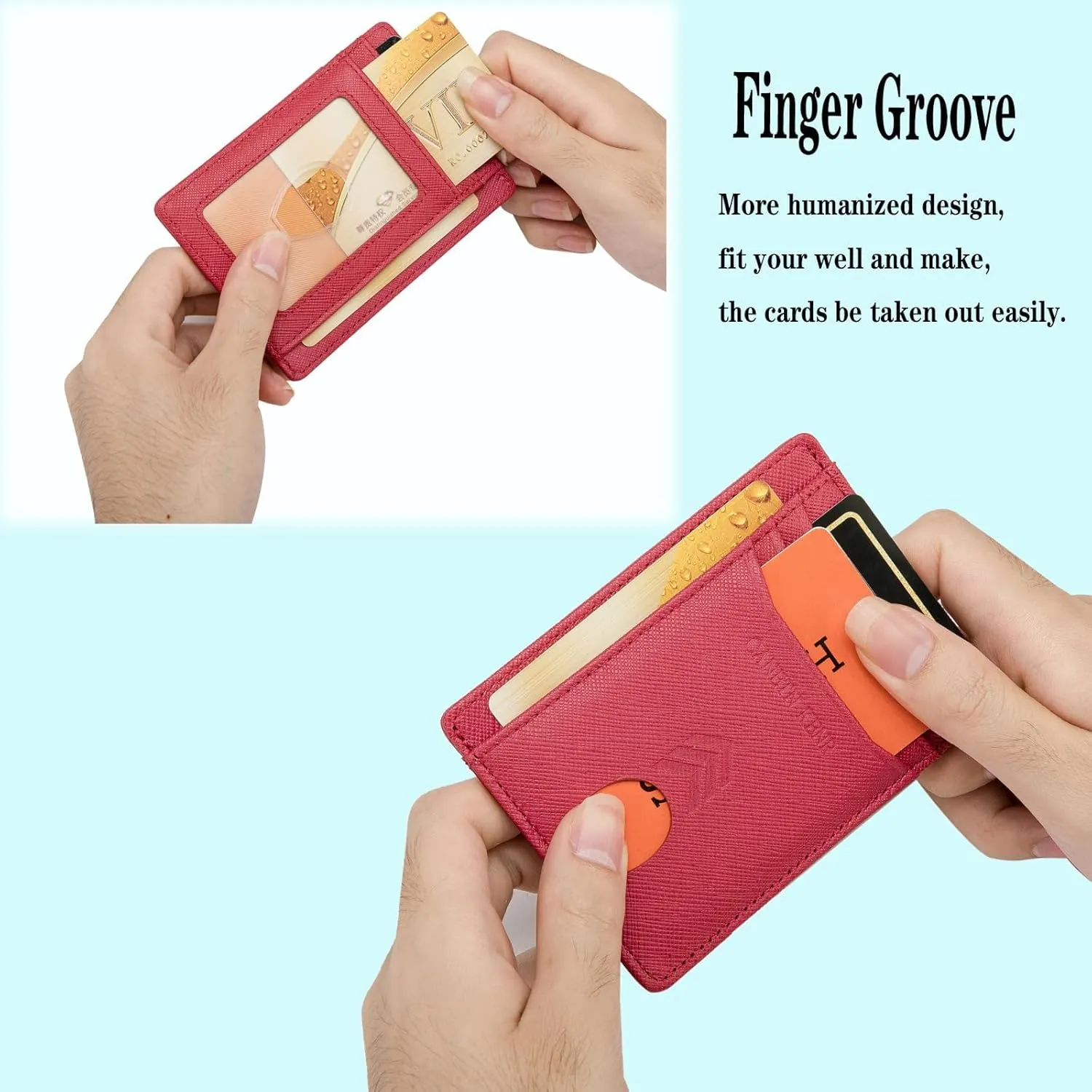 Slim Wallet for Women, Credit Card Holder Leather Minimalist Front Pocket RFID Blocking Wallet for Men Women (Cross Burgundy)