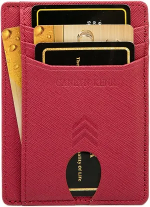 Slim Wallet for Women, Credit Card Holder Leather Minimalist Front Pocket RFID Blocking Wallet for Men Women (Cross Burgundy)