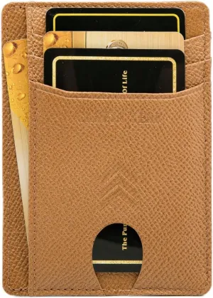 Slim Wallet for Women, Credit Card Holder Leather Minimalist Front Pocket RFID Blocking Wallet for Men Women (Palmar Pattern Golden Brown)