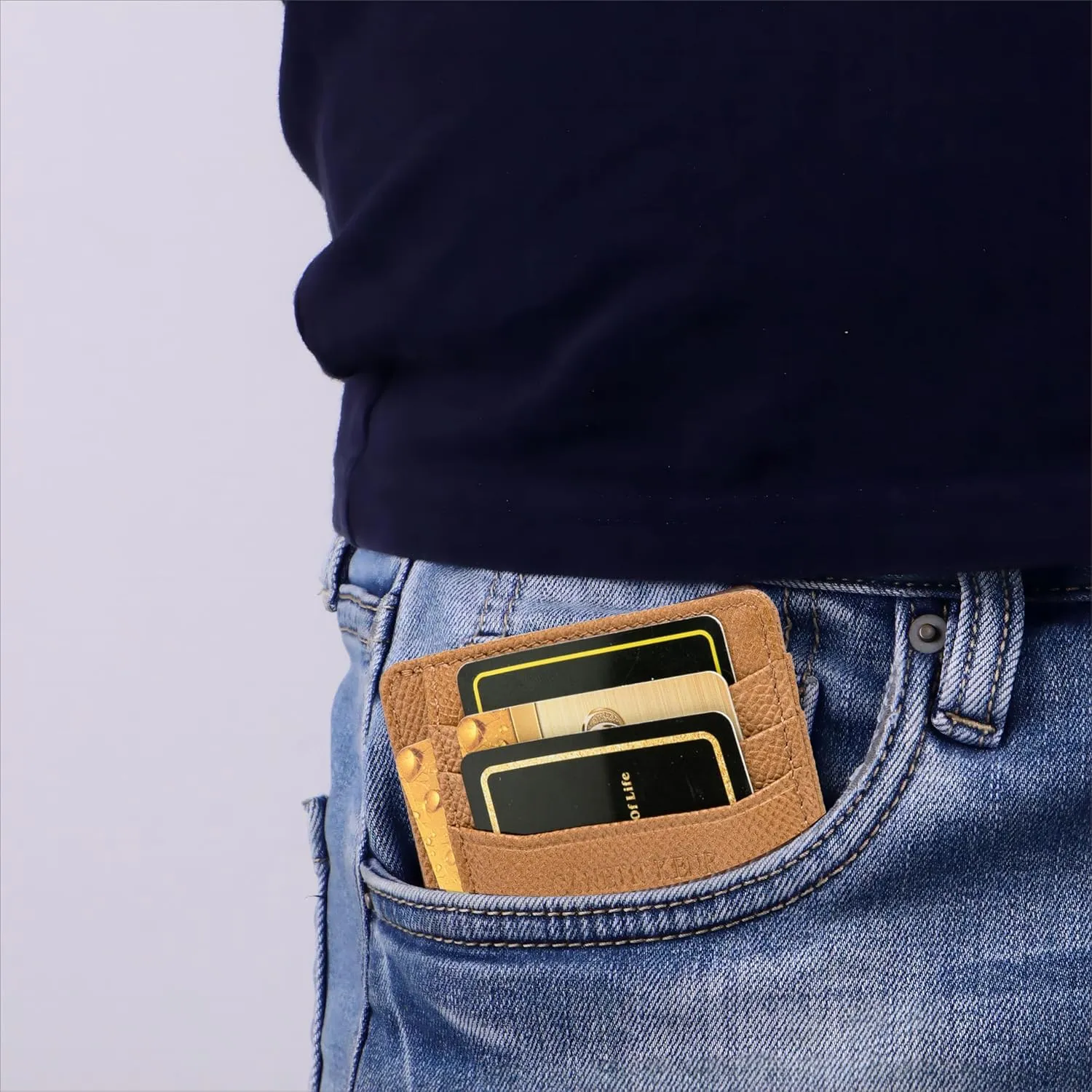 Slim Wallet for Women, Credit Card Holder Leather Minimalist Front Pocket RFID Blocking Wallet for Men Women (Palmar Pattern Golden Brown)