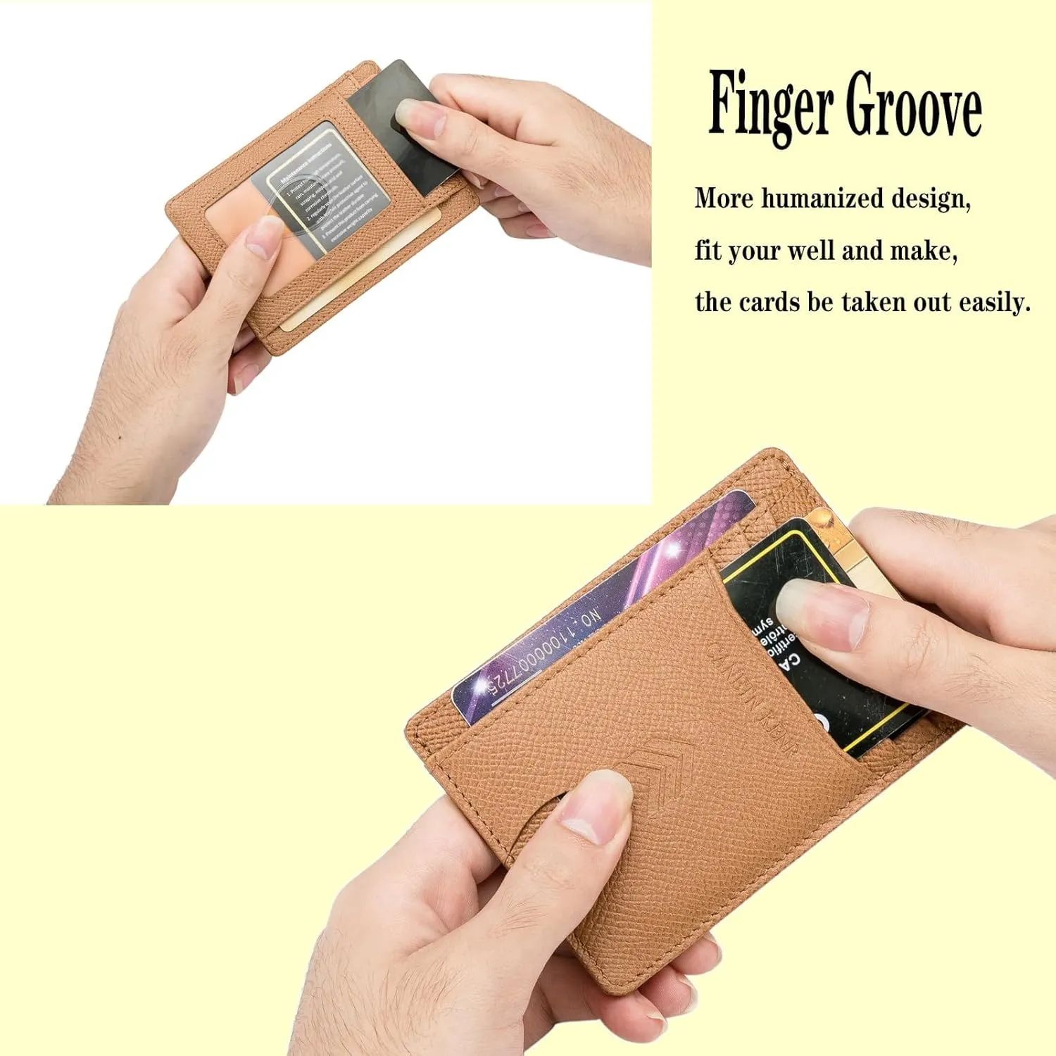 Slim Wallet for Women, Credit Card Holder Leather Minimalist Front Pocket RFID Blocking Wallet for Men Women (Palmar Pattern Golden Brown)