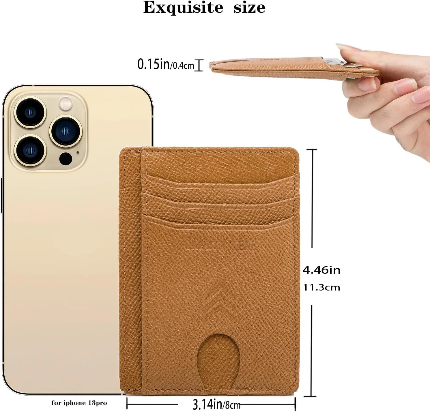 Slim Wallet for Women, Credit Card Holder Leather Minimalist Front Pocket RFID Blocking Wallet for Men Women (Palmar Pattern Golden Brown)