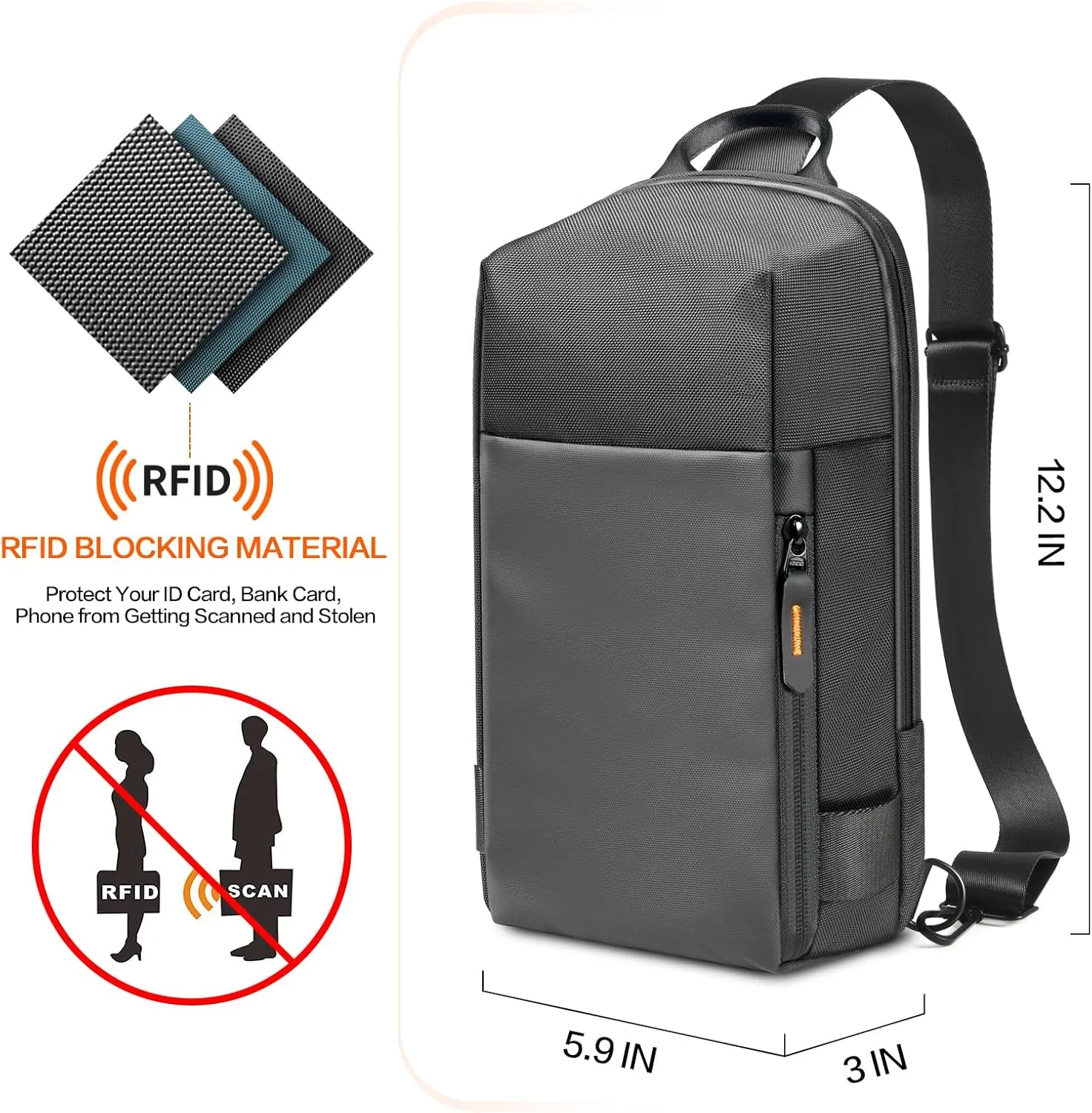 Sling Bag for Men, Crossbody Bag Sling Shoulder Backpack Waterproof Daypack Chest Bag for Work Travel