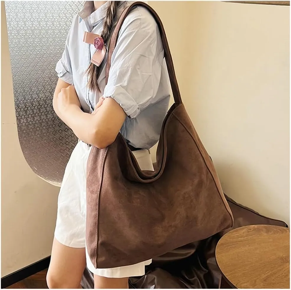 Slouchy Suede Tote Bag Women Trendy Corduroy Boho Satchels Shoulder Bag Crossbody Purse Travel Top-handle Tote Handbag