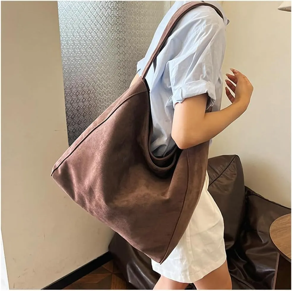 Slouchy Suede Tote Bag Women Trendy Corduroy Boho Satchels Shoulder Bag Crossbody Purse Travel Top-handle Tote Handbag