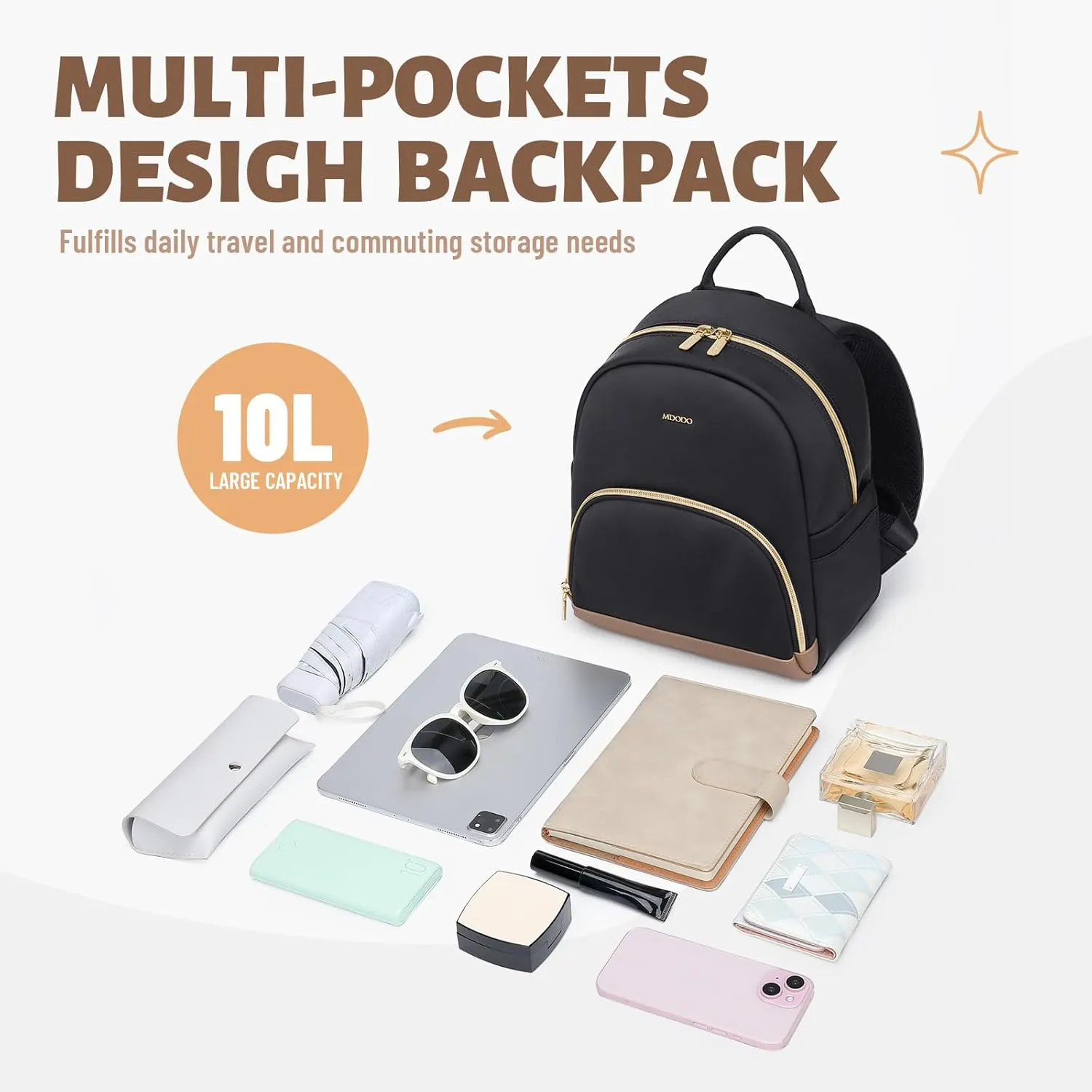Small Backpack for Women Waterproof Stylish Mini Backpack Daypack Purses Cute Bookbag for Casual College Travel Daily,fit 10.9Inch iPad,Black