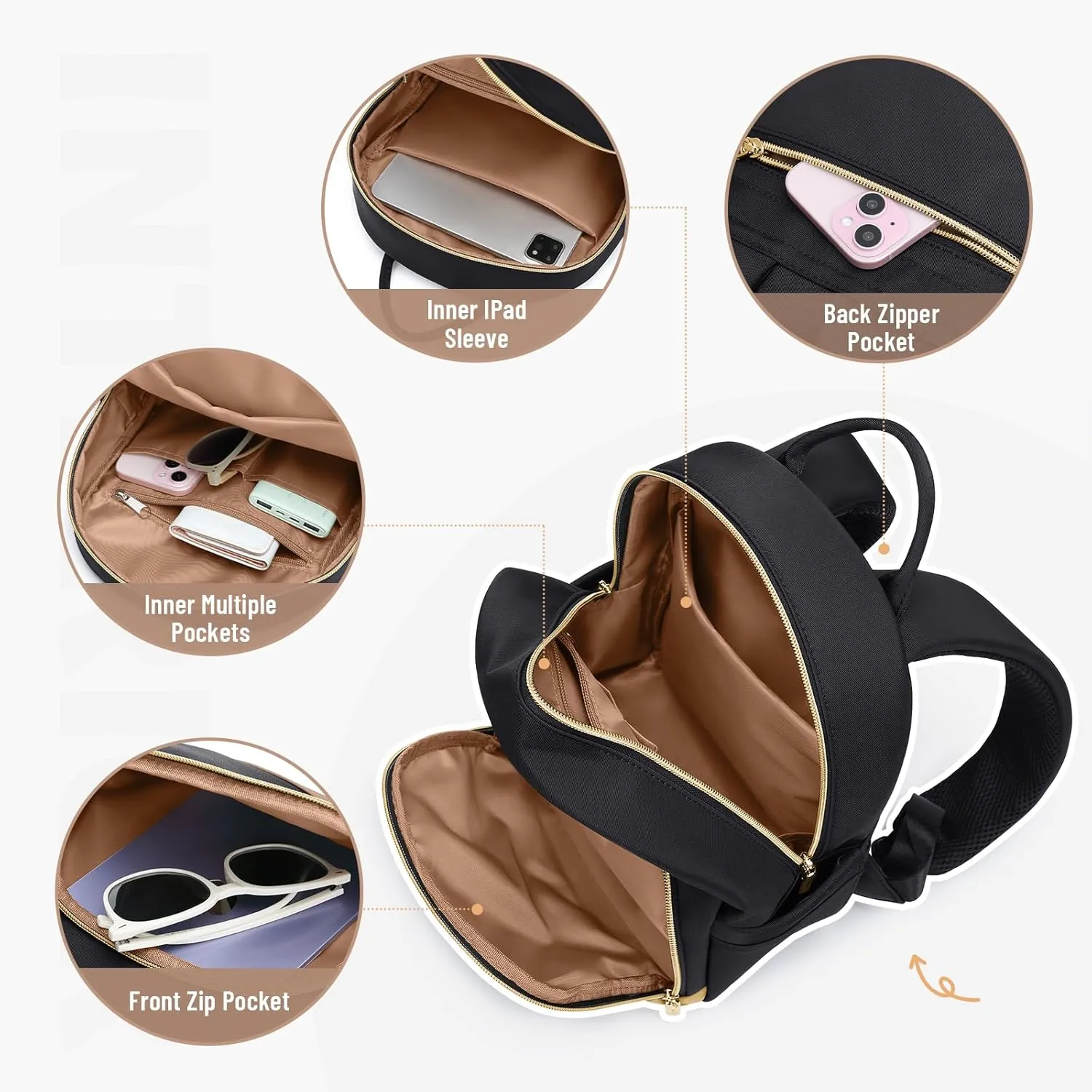 Small Backpack for Women Waterproof Stylish Mini Backpack Daypack Purses Cute Bookbag for Casual College Travel Daily,fit 10.9Inch iPad,Black