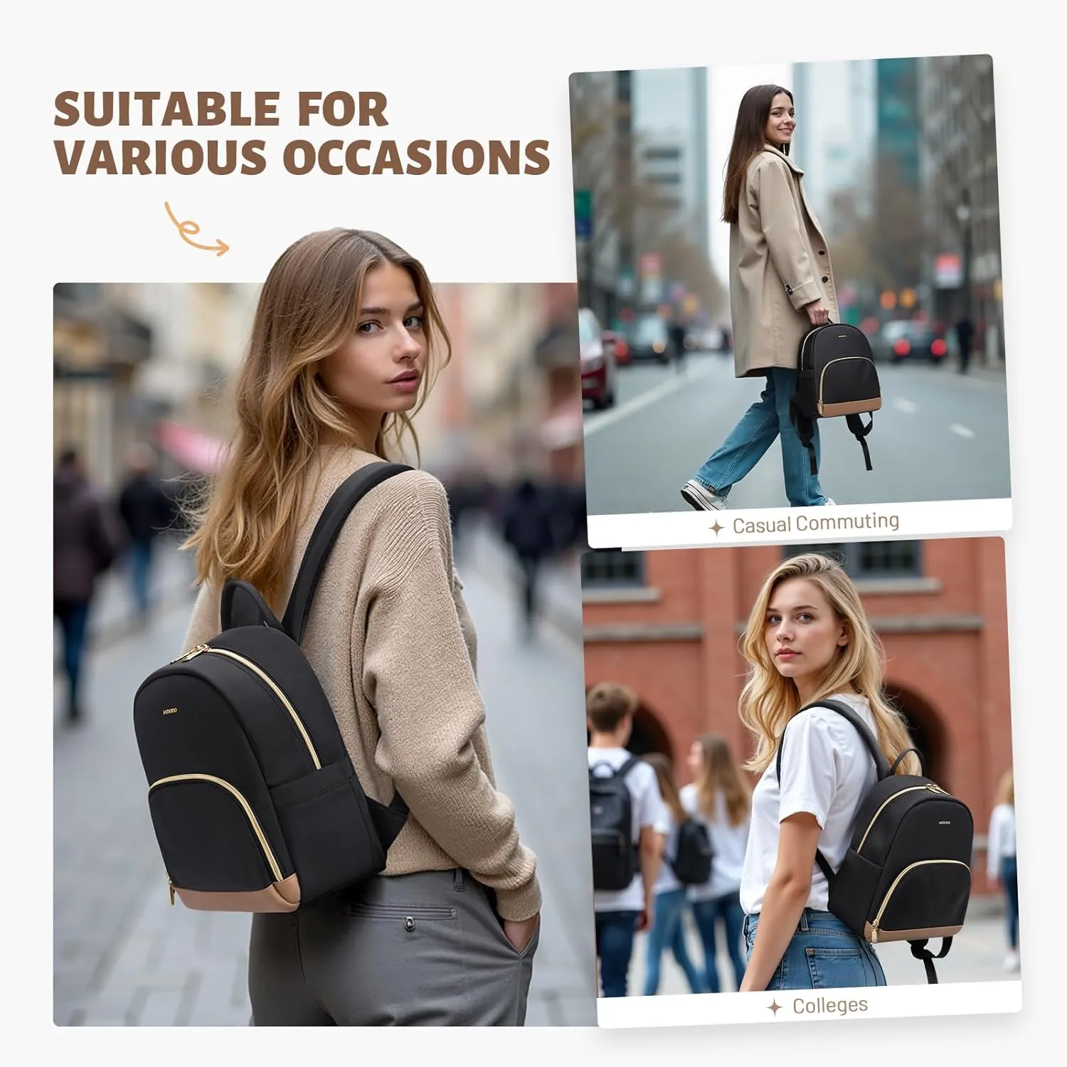 Small Backpack for Women Waterproof Stylish Mini Backpack Daypack Purses Cute Bookbag for Casual College Travel Daily,fit 10.9Inch iPad,Black