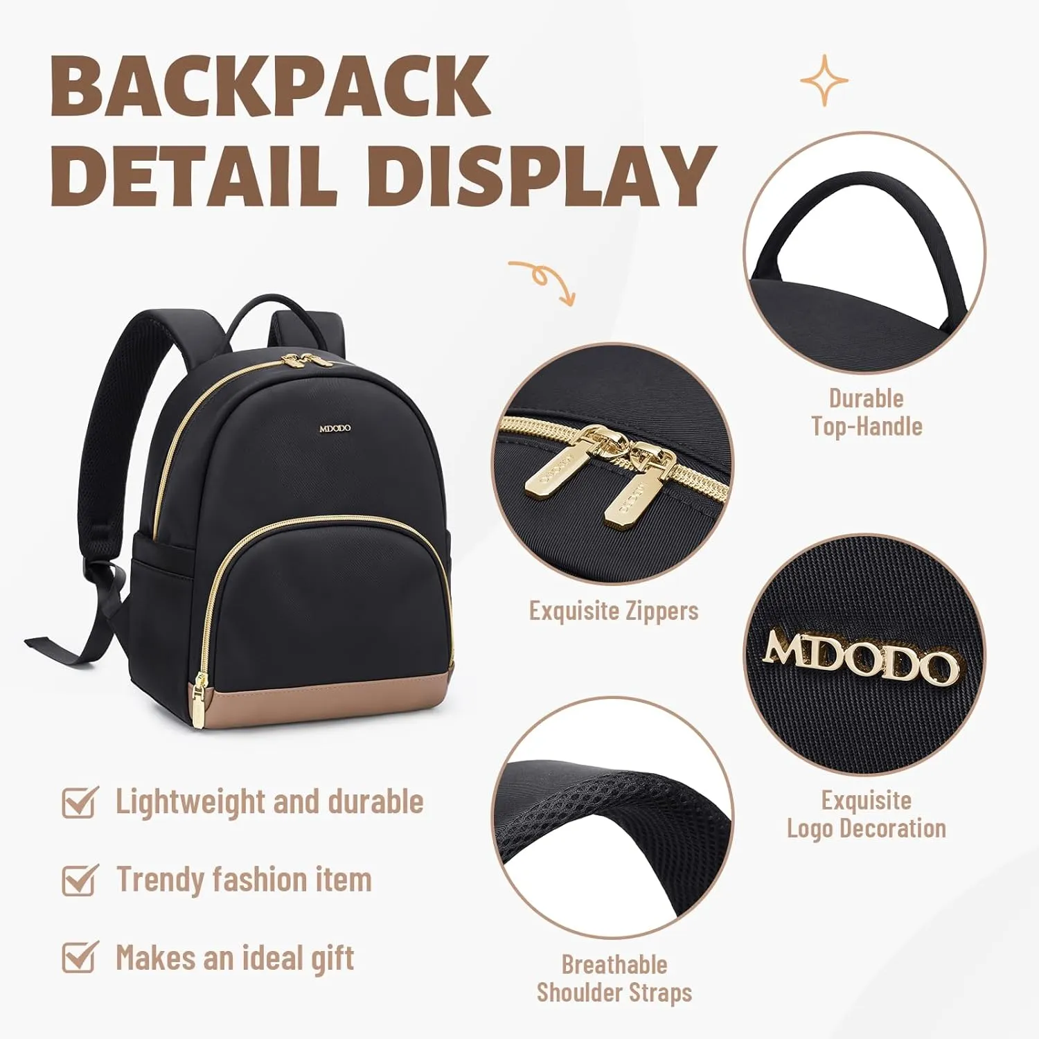 Small Backpack for Women Waterproof Stylish Mini Backpack Daypack Purses Cute Bookbag for Casual College Travel Daily,fit 10.9Inch iPad,Black