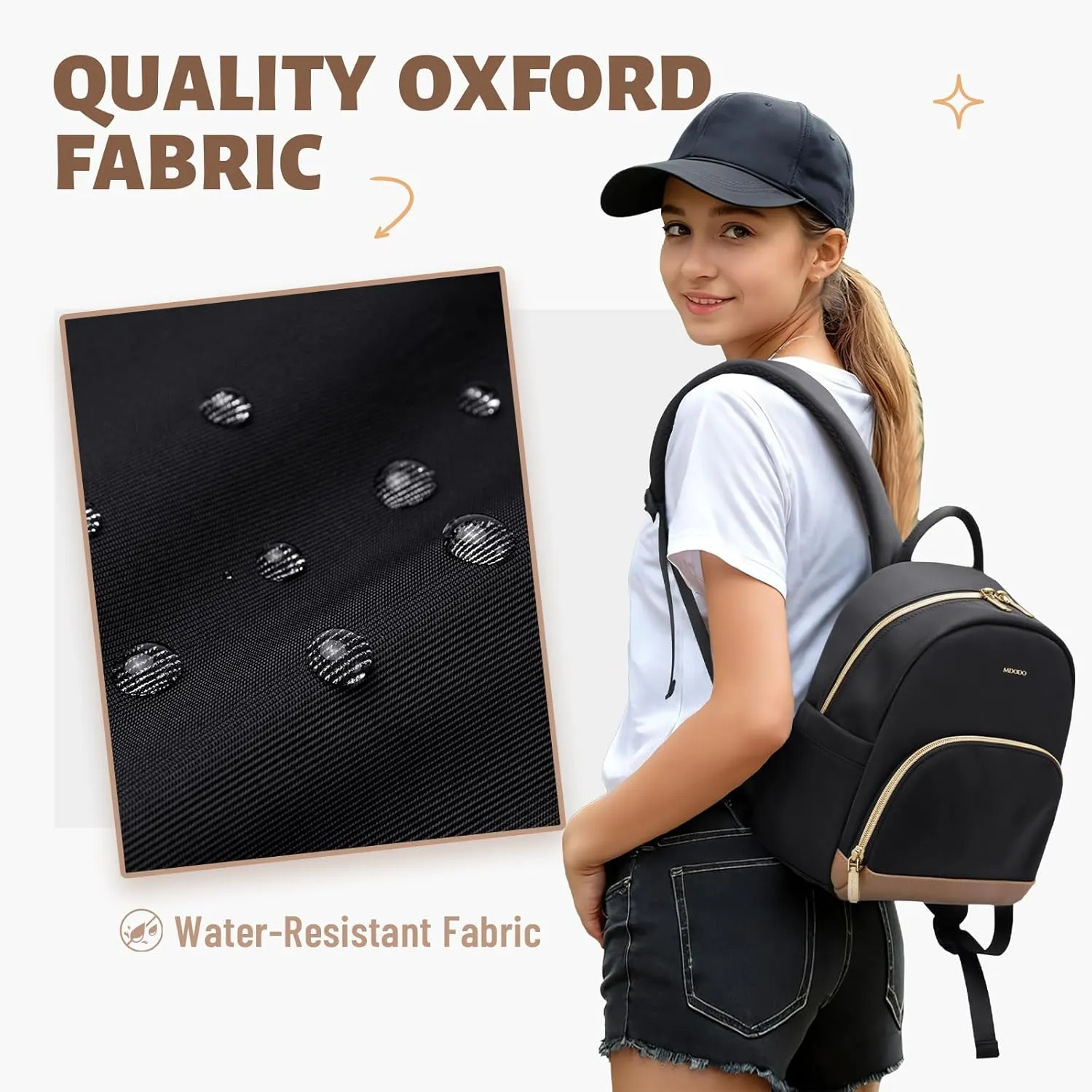 Small Backpack for Women Waterproof Stylish Mini Backpack Daypack Purses Cute Bookbag for Casual College Travel Daily,fit 10.9Inch iPad,Black