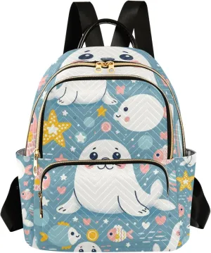 Small Backpack Purse for Women, Cute Seal Star Dot and Hear Travel Bag Casual Daypack Shoulder Bag