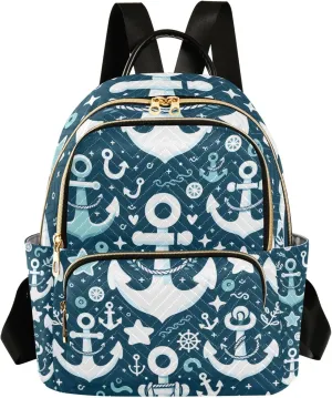 Small Backpack Purse for Women, Spear Rudder Blue Travel Bag Casual Daypack Shoulder Bag
