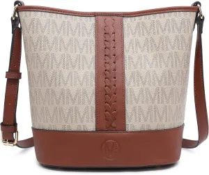 Small Bucket Bag Purses for Women Vegan Leather Crossbody Shoulder Monogram Handbags with Adjustable Strap