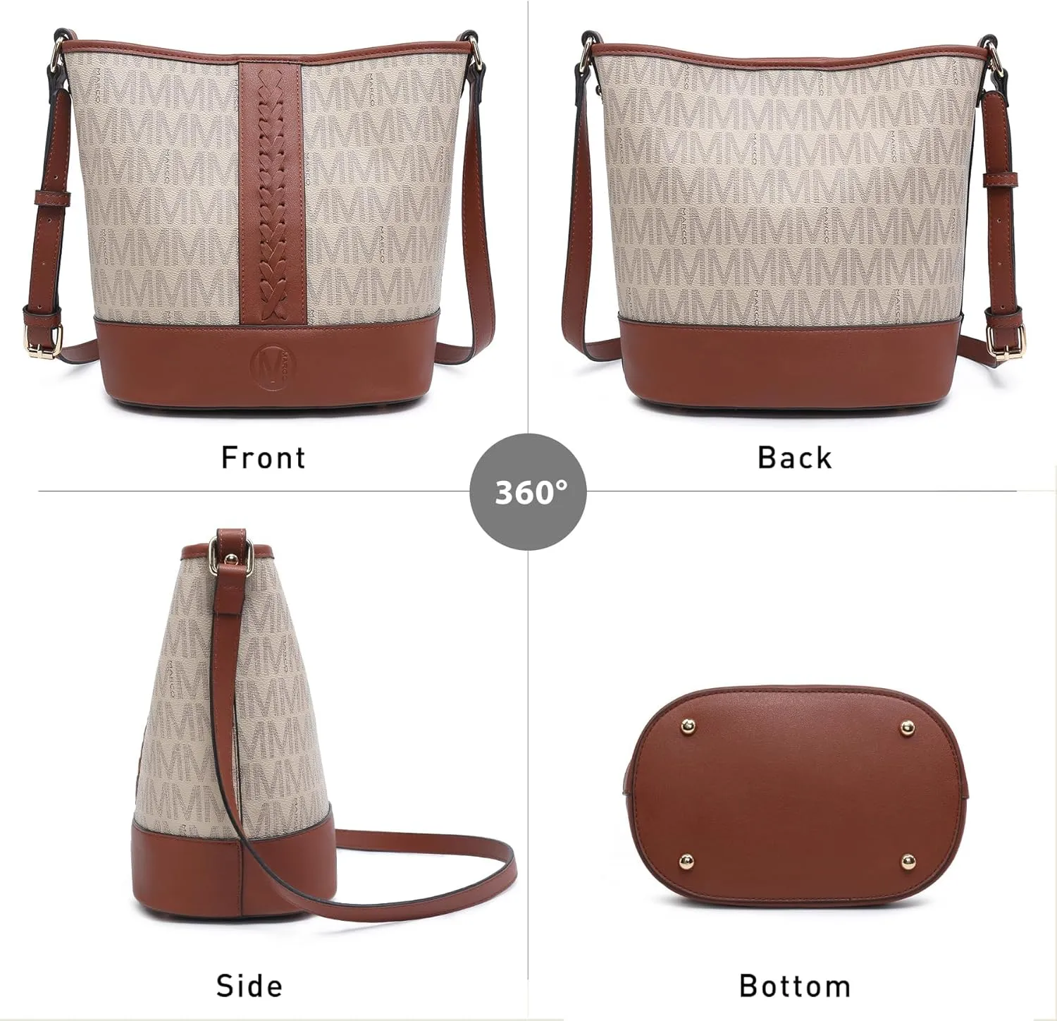 Small Bucket Bag Purses for Women Vegan Leather Crossbody Shoulder Monogram Handbags with Adjustable Strap