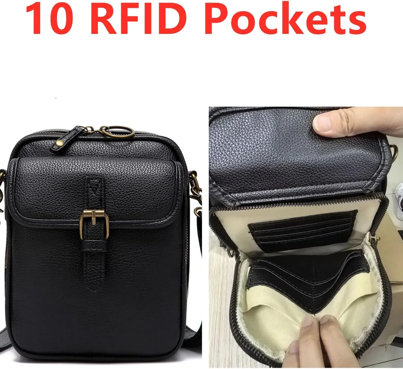 Small Crossbody Bag for Women Men Leather Fanny Pack RFID Chest Bag for Travel (Black)