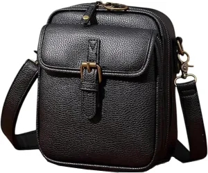 Small Crossbody Bag for Women Men Leather Fanny Pack RFID Chest Bag for Travel (Black)