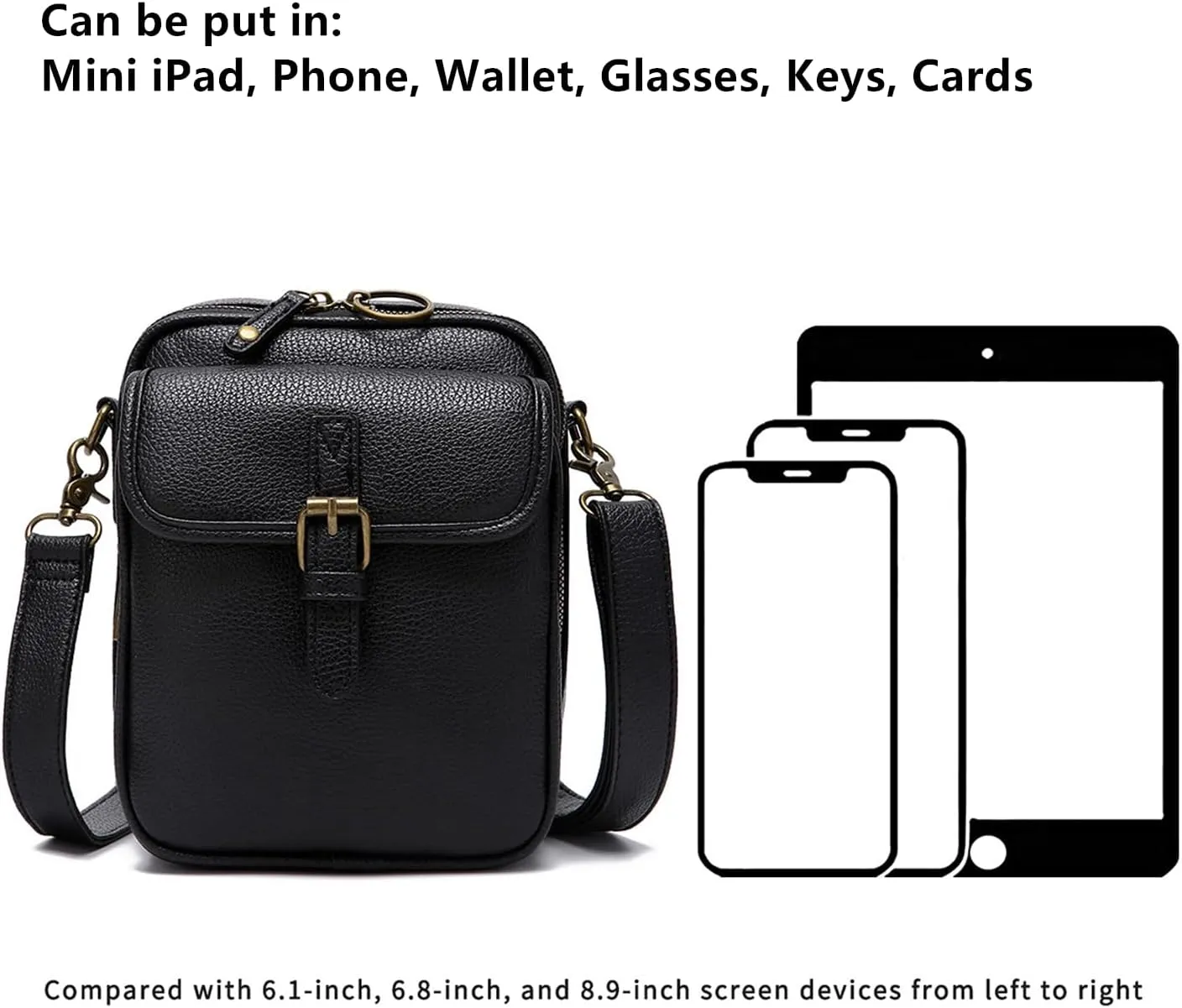 Small Crossbody Bag for Women Men Leather Fanny Pack RFID Chest Bag for Travel (Black)