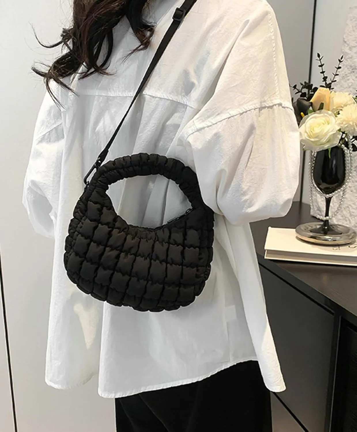 Small Puffer Quilted Shoulder Purse Women 2025 Crossbody Bag Bubble Mini Tote Bag Nylon Handbag Pad Soft Handbag