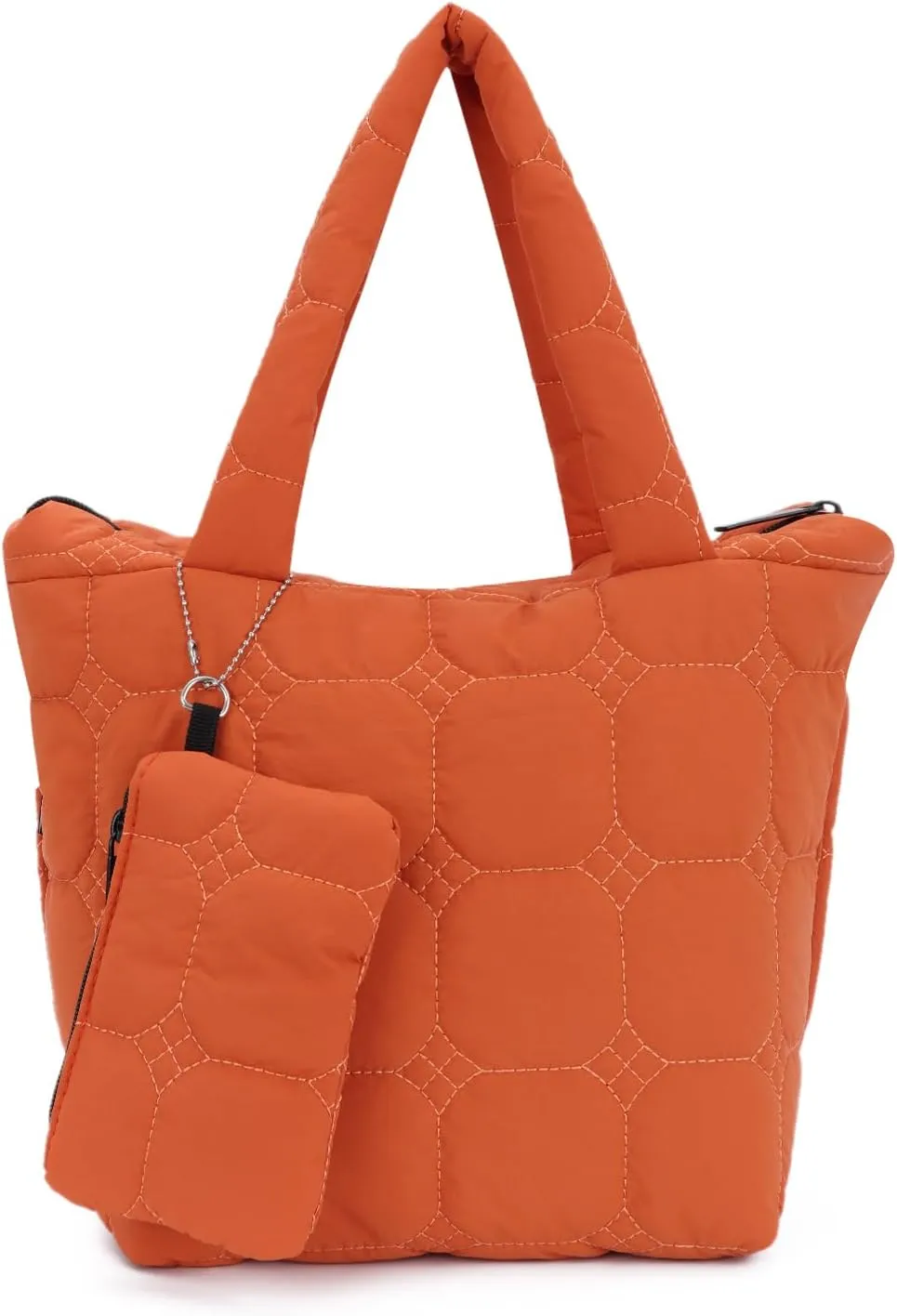 Small Quilted Puffer Tote Bag for Women Lightweight Nylon Puffy Handbags with a Mini Purse