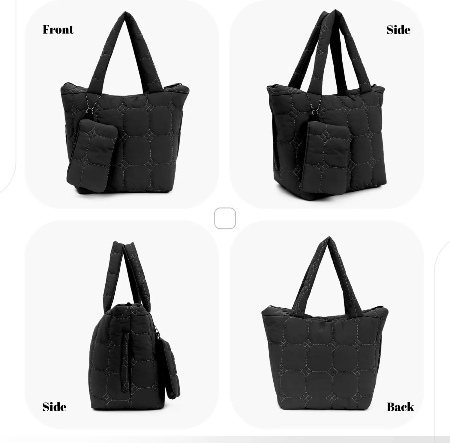 Small Quilted Puffer Tote Bag for Women Lightweight Nylon Puffy Handbags with a Mini Purse