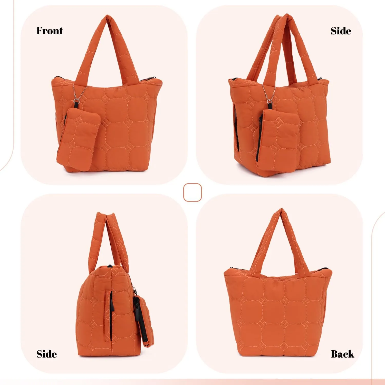 Small Quilted Puffer Tote Bag for Women Lightweight Nylon Puffy Handbags with a Mini Purse