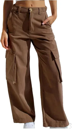 SMIDOW Womens Baggy Cargo Pants Jeans Chino Pants Jeans with Multiple Pockets Straight Leg Workout Casual Denim Pants