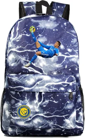 Soccer Star Cristiano Ronaldo Backpack,Al-Nassr FC Waterproof Casual Bookbag,Lightweight Travel Outdoor Rucksack