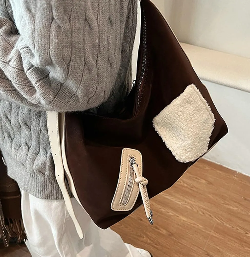 Soft Suede Shoulder Bag for Women Slouchy Crossbody Tote Purse Large Dumpling Handbags Top Handle Satchels