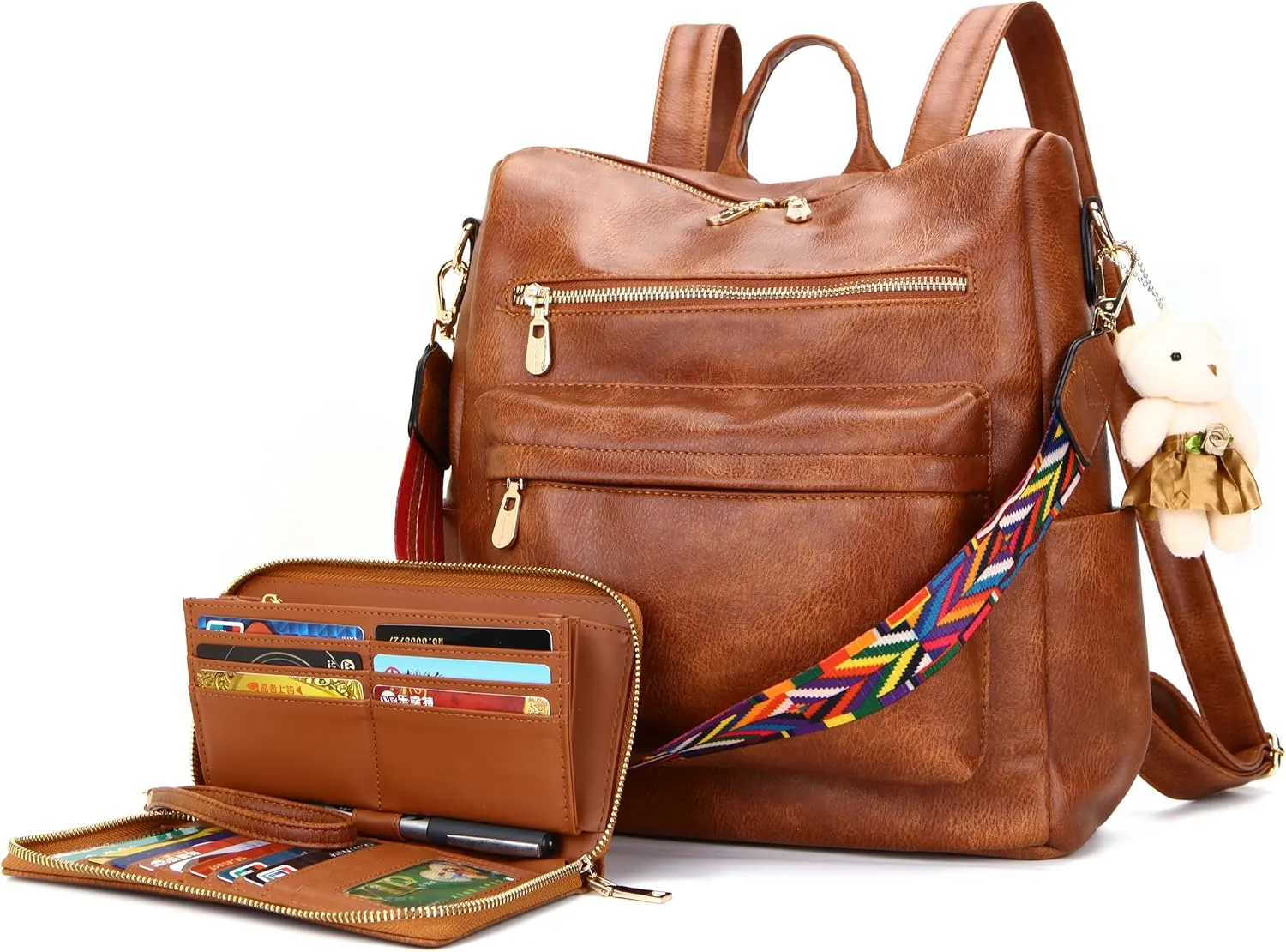 Soperwillton Women Backpack Purse Multipurpose Design Handbags Shoulder Bag PU Leather Travel bag Backpack Set 2pcs