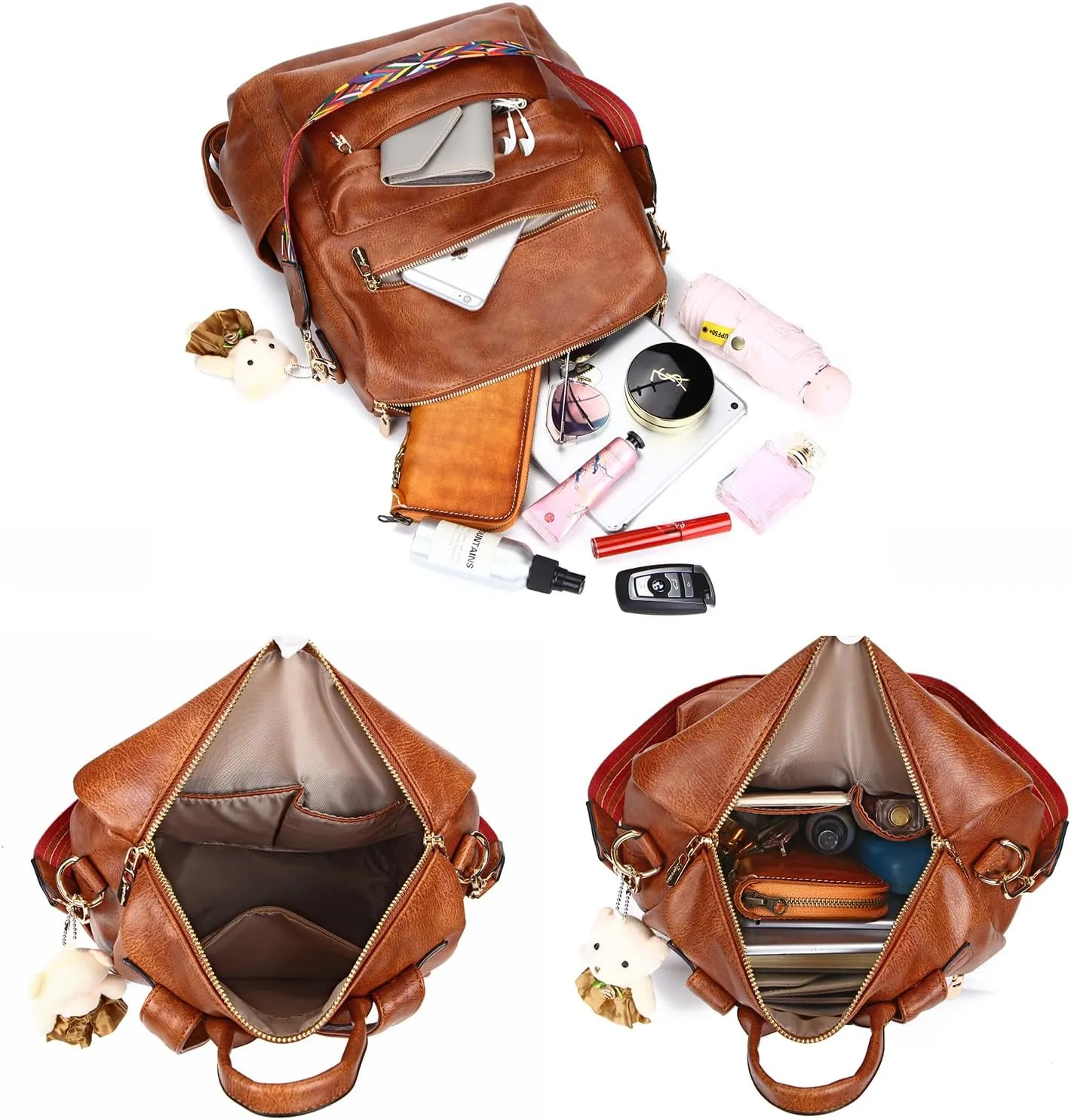 Soperwillton Women Backpack Purse Multipurpose Design Handbags Shoulder Bag PU Leather Travel bag Backpack Set 2pcs