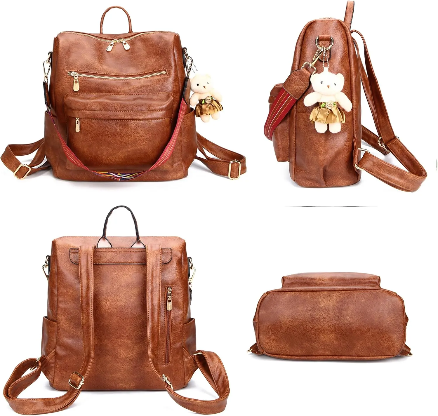 Soperwillton Women Backpack Purse Multipurpose Design Handbags Shoulder Bag PU Leather Travel bag Backpack Set 2pcs