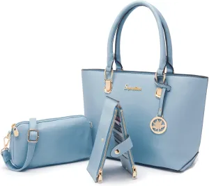 Soperwillton Women Handbags Wallet Tote Bag Shoulder Bag Top Handle Satchel 3pcs Purse Set