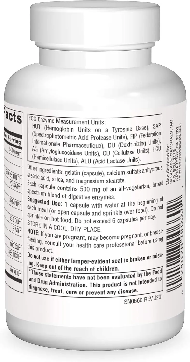 Source Naturals Essential Enzymes 500mg Bio-Aligned Multiple Supplement Herbal Defense for Digestion, Gas & Constipation Relief - Strong Immune System Support* - 120 Capsules