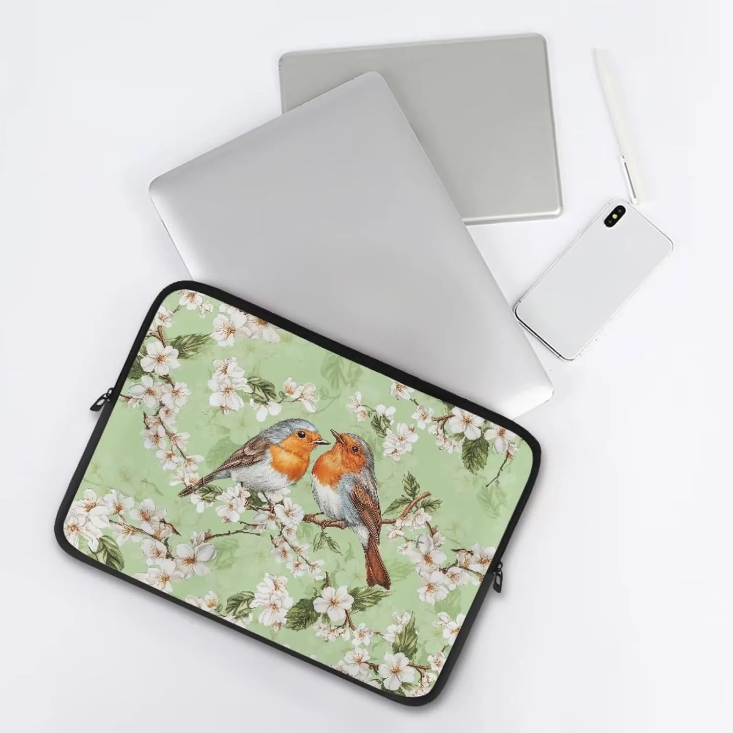 Sparrow Floral Printed Computer Bags for Women Men, Water Resistant Laptop Briefcase 12 Inch Travel Case Compatible with Most Laptops