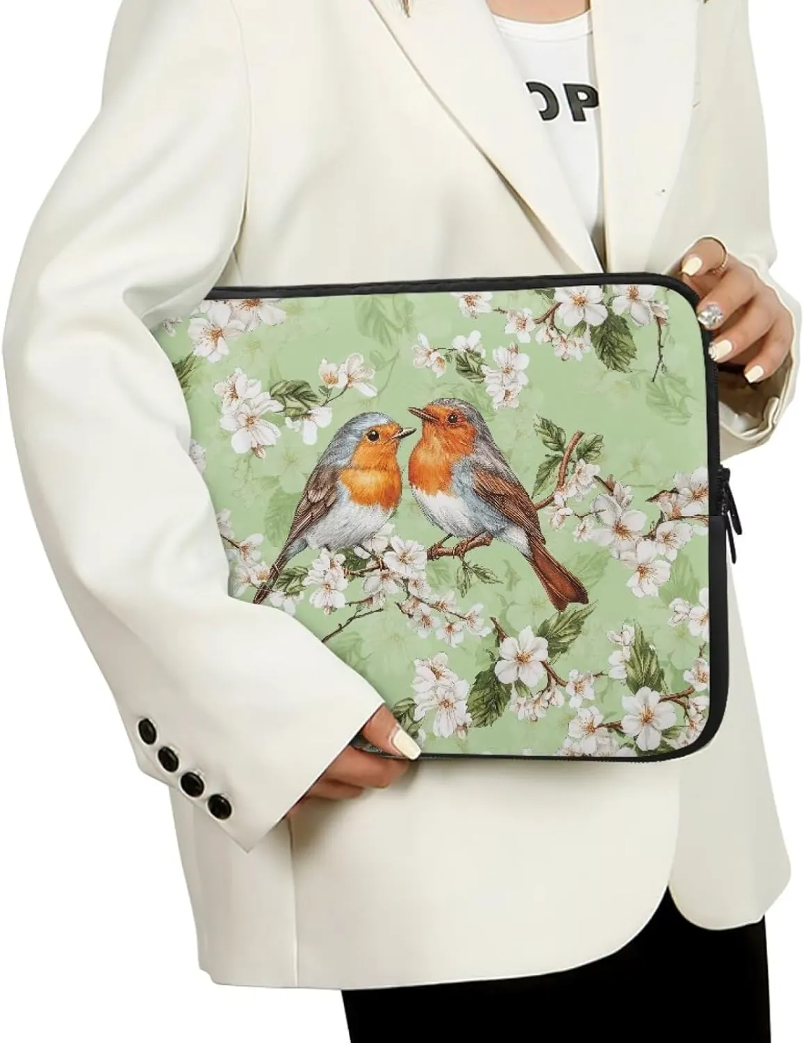 Sparrow Floral Printed Computer Bags for Women Men, Water Resistant Laptop Briefcase 12 Inch Travel Case Compatible with Most Laptops