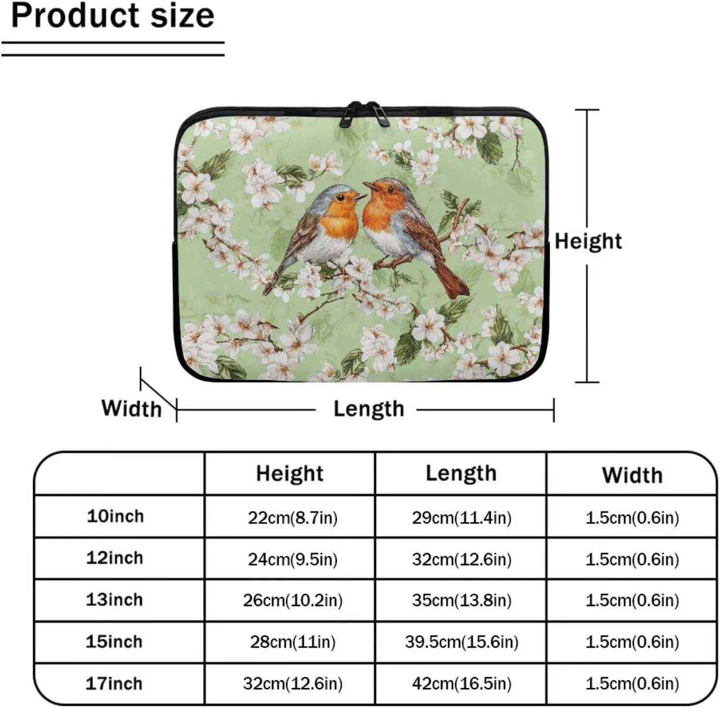 Sparrow Floral Printed Computer Bags for Women Men, Water Resistant Laptop Briefcase 12 Inch Travel Case Compatible with Most Laptops