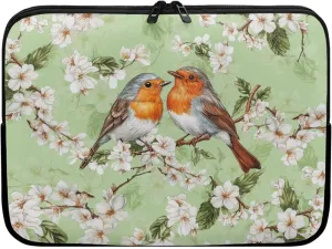 Sparrow Floral Printed Computer Bags for Women Men, Water Resistant Laptop Briefcase 12 Inch Travel Case Compatible with Most Laptops