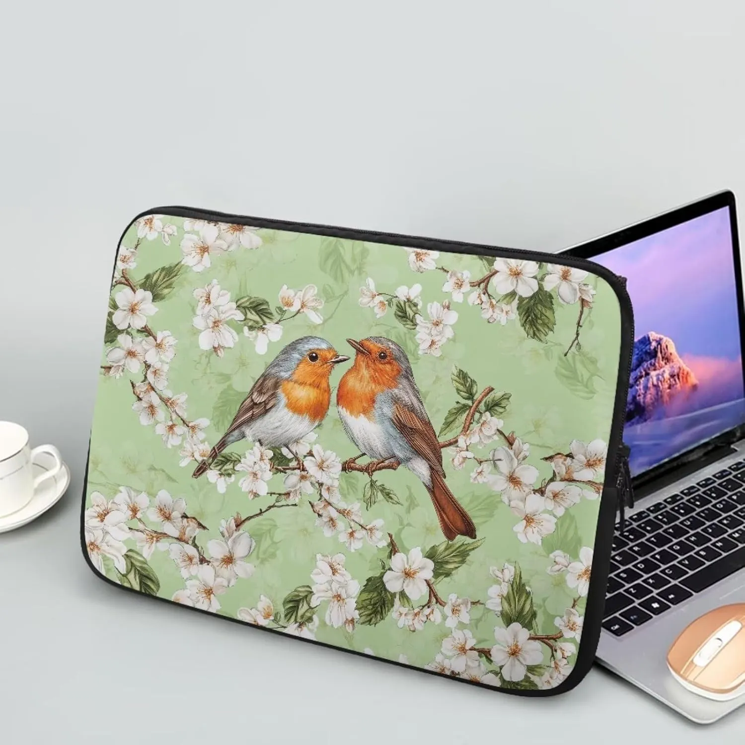 Sparrow Floral Printed Computer Bags for Women Men, Water Resistant Laptop Briefcase 12 Inch Travel Case Compatible with Most Laptops