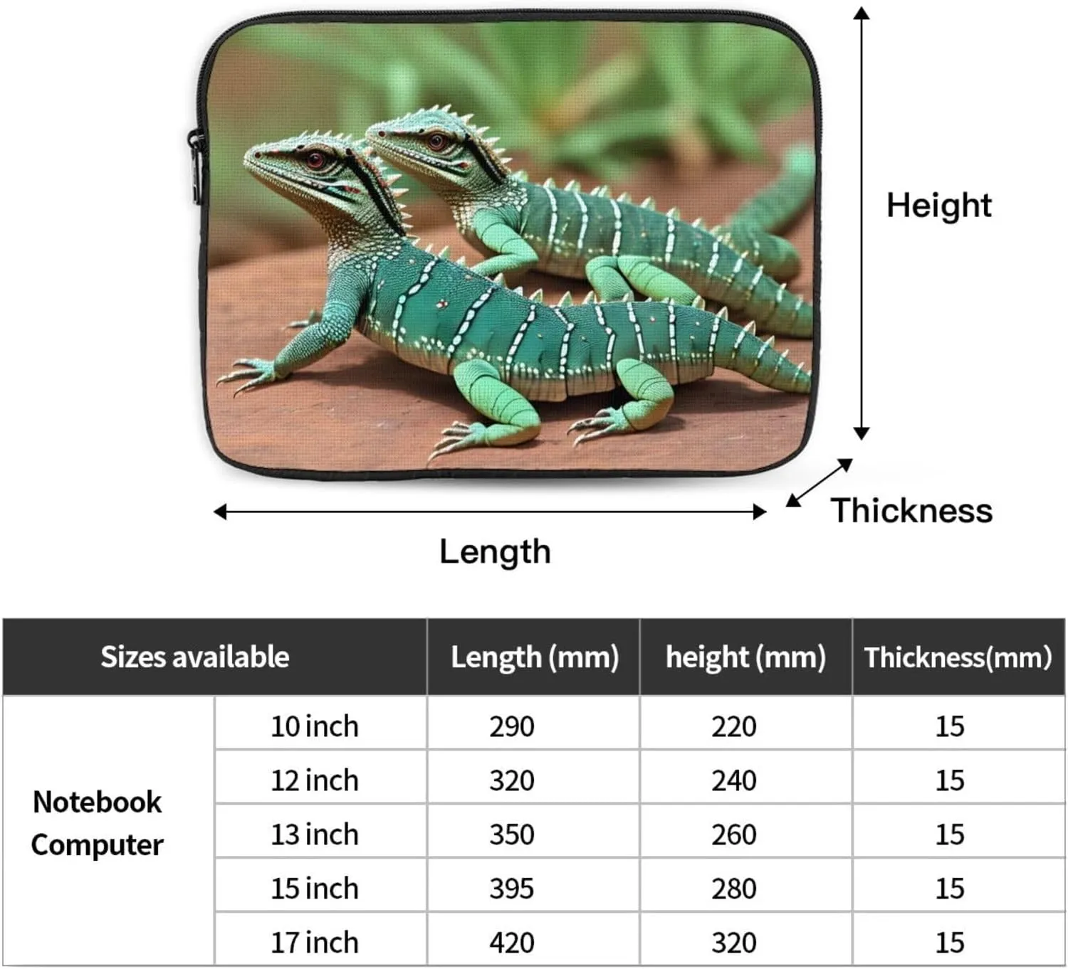Spiny Lizards Prints Shockproof Portable Laptop Sleeve Bag 12 inch for Men and Women Business Travel, Office Daily Use