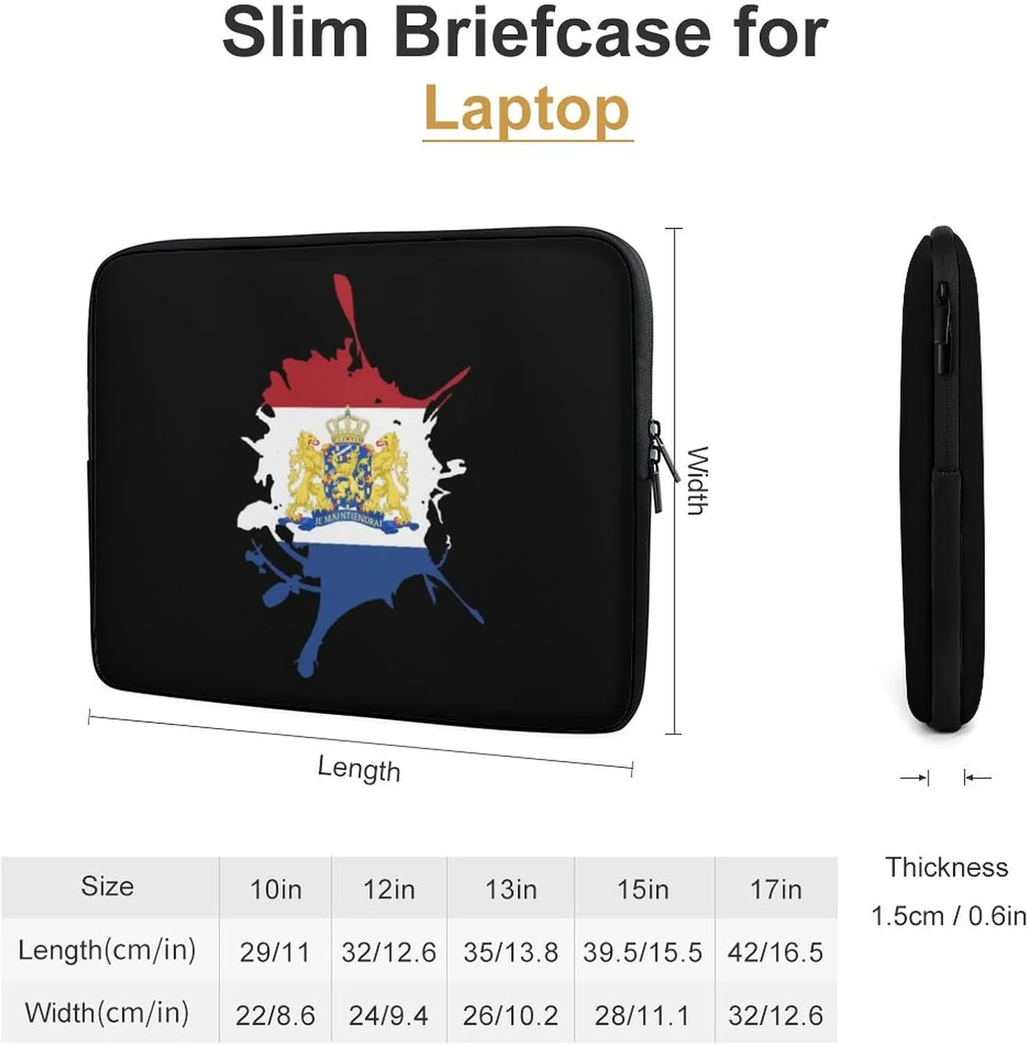 Splash Dutch Flag Laptop Sleeve 13/15 Inch Durable Briefcase Cover Shockproof Protective Case Handbags Portable Laptop Bag
