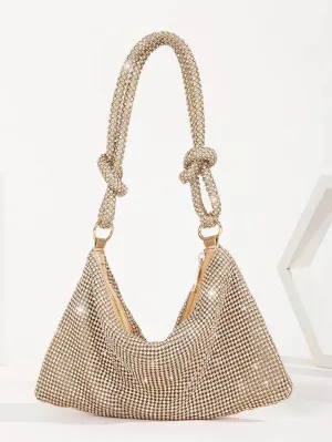 Square Shaped Rhinestone Underarm Purse