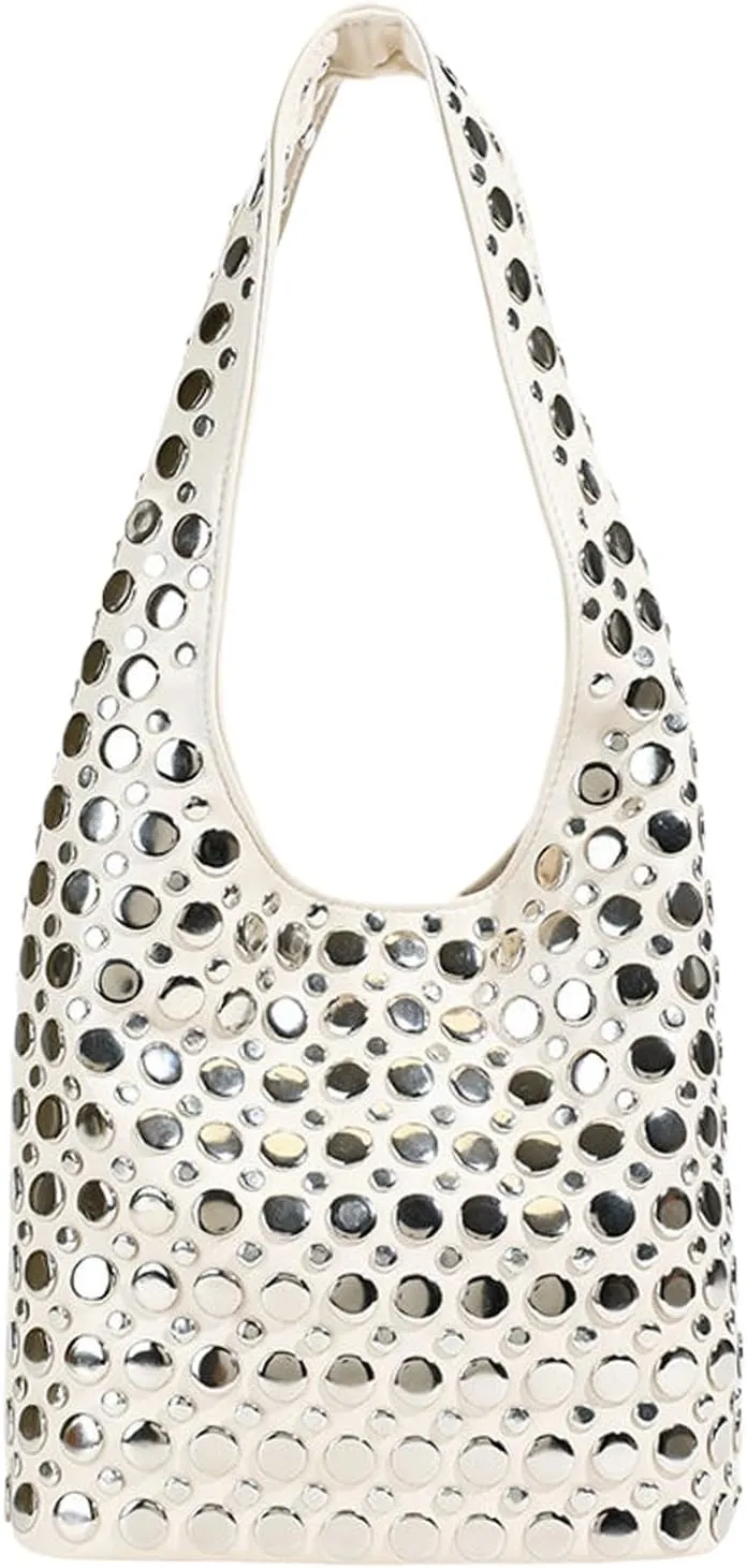 Studded Purses Y2K 90s Hobo Bags Trendy Shoulder Punk Handbag Soft Faux Leather Underarm Satchels Tote Handbag