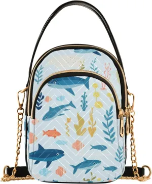 SUABO Crossbody Bag for Women, Fish Seaweed Phone Purse Detachable Chain Bag Shoulder Handbag Wallet